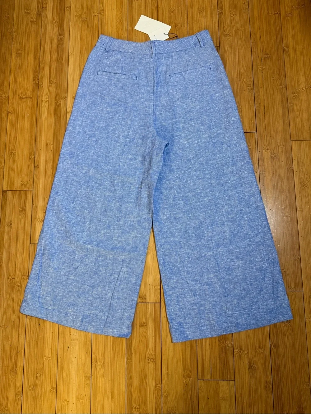 NWT Zara  Blue Linen Culottes Wide Leg Crop Pants Size M